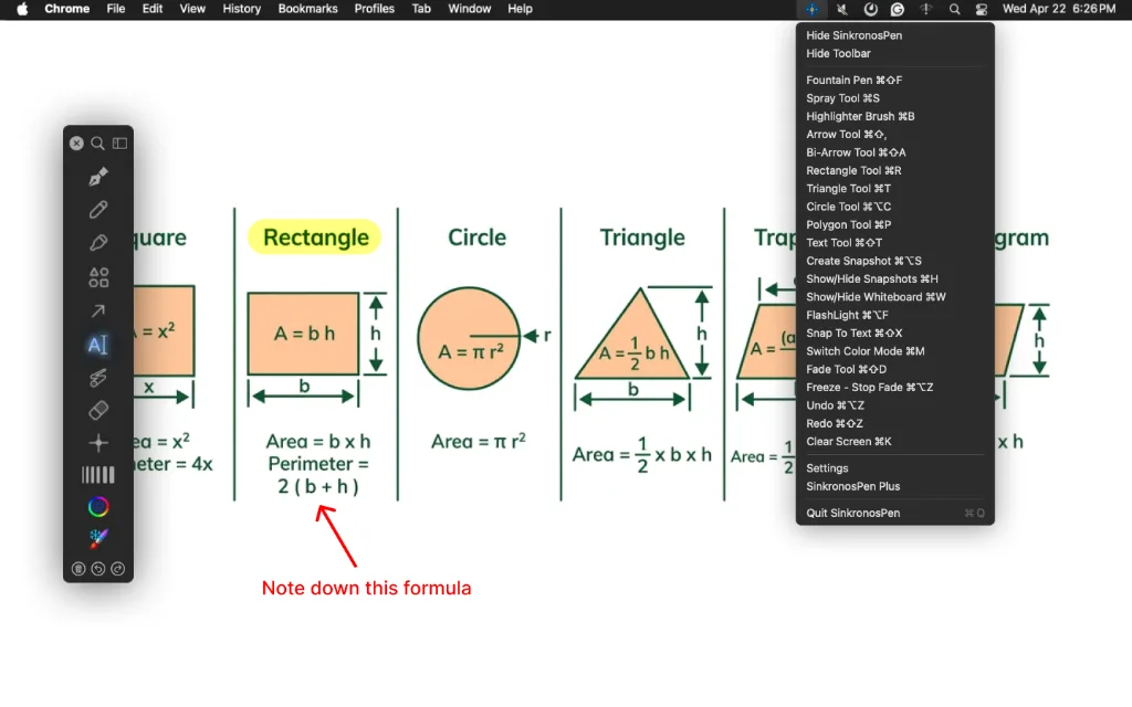 Sinkronos Whiteboard tools dropdown